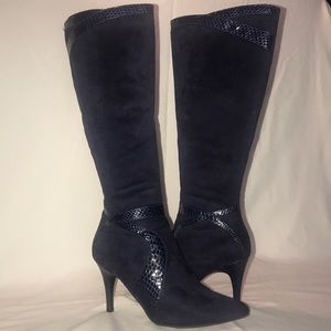 Impo Navy Blue Suede and Snake Trim Tall Boot